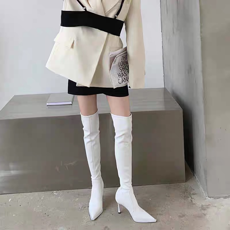 SHOP CÓ SẴN Boots đùi cao gót 8cm khoá kéo tiện lợi dành cho nữ mùa đông 2023