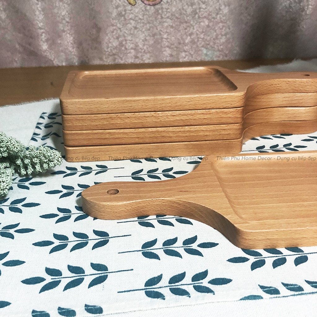 Khay Gỗ Beech Có Tay Cầm 30x13cm Cao Cấp, Thích Hợp Để Trang Trí Decor Bàn Ăn, Phục Vụ Món Steak, Sushi, Bánh, Cafe Đẹp