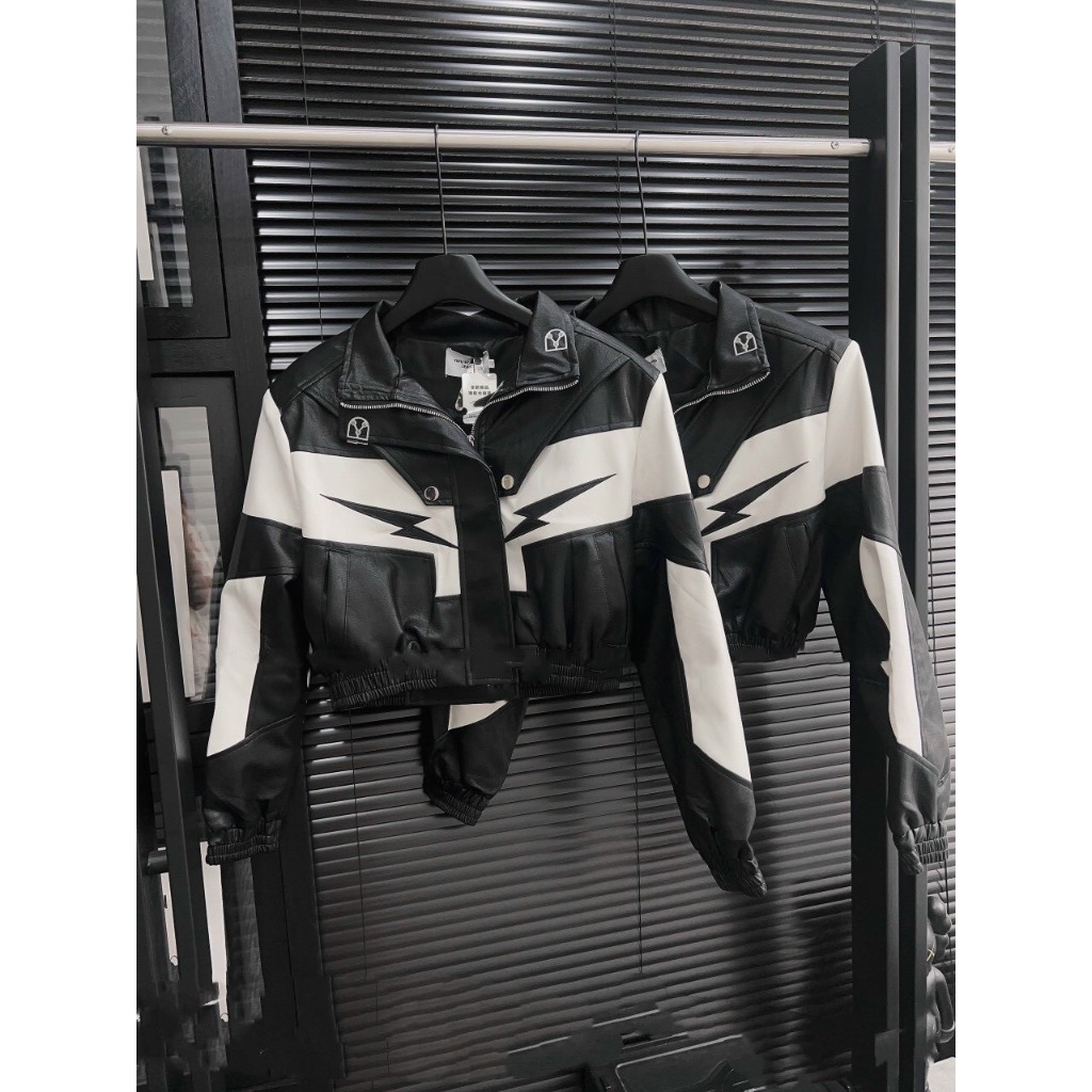 ÁO KHOÁC DA PHỐI ĐEN TRẮNG TIA SET