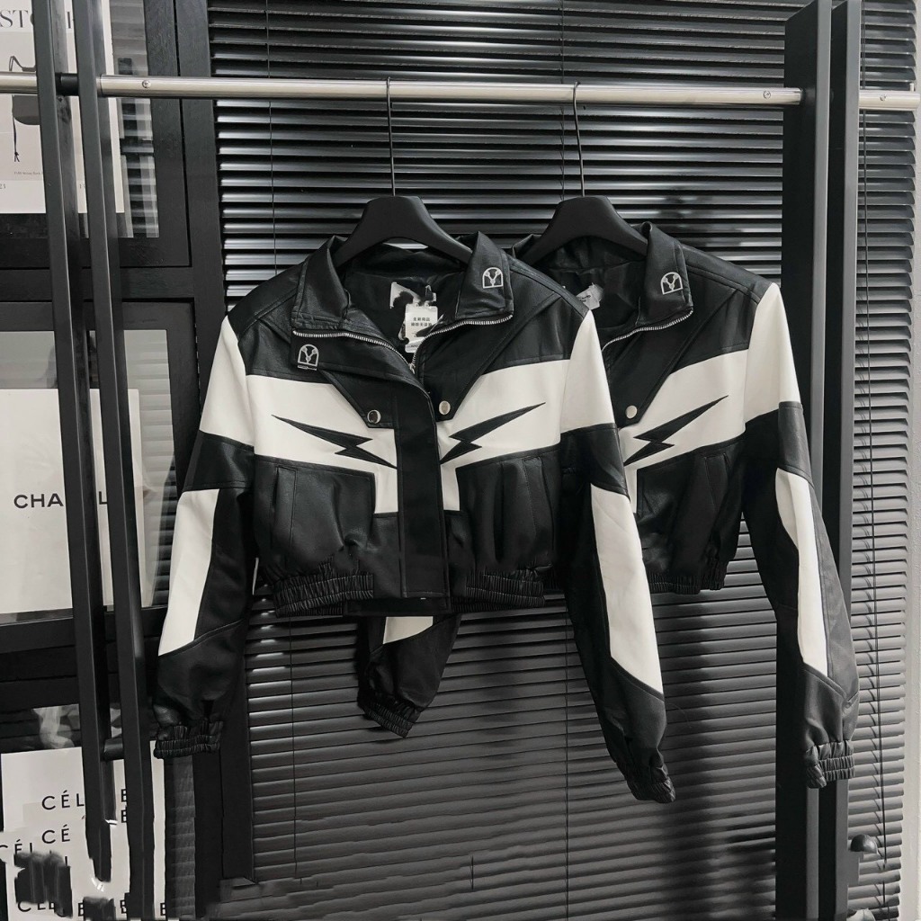 ÁO KHOÁC DA PHỐI ĐEN TRẮNG TIA SET