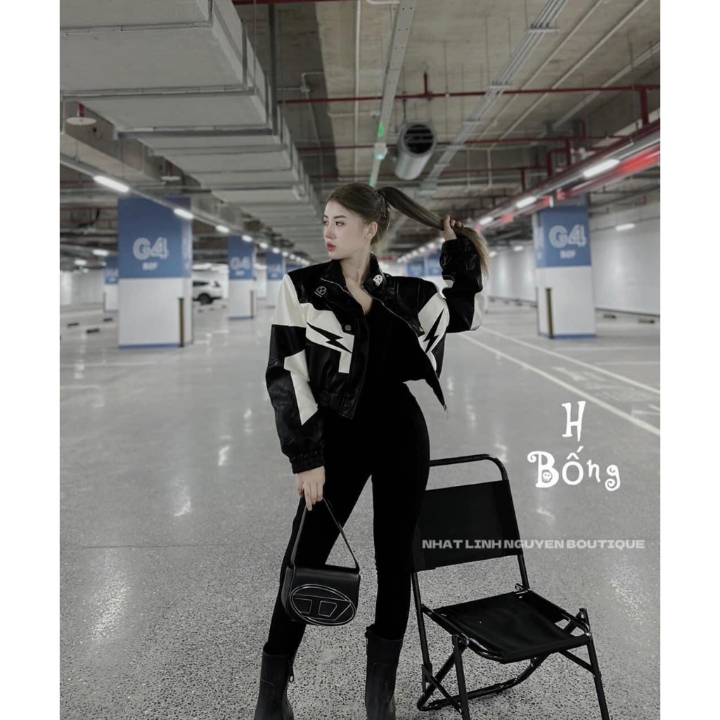 ÁO KHOÁC DA PHỐI ĐEN TRẮNG TIA SET