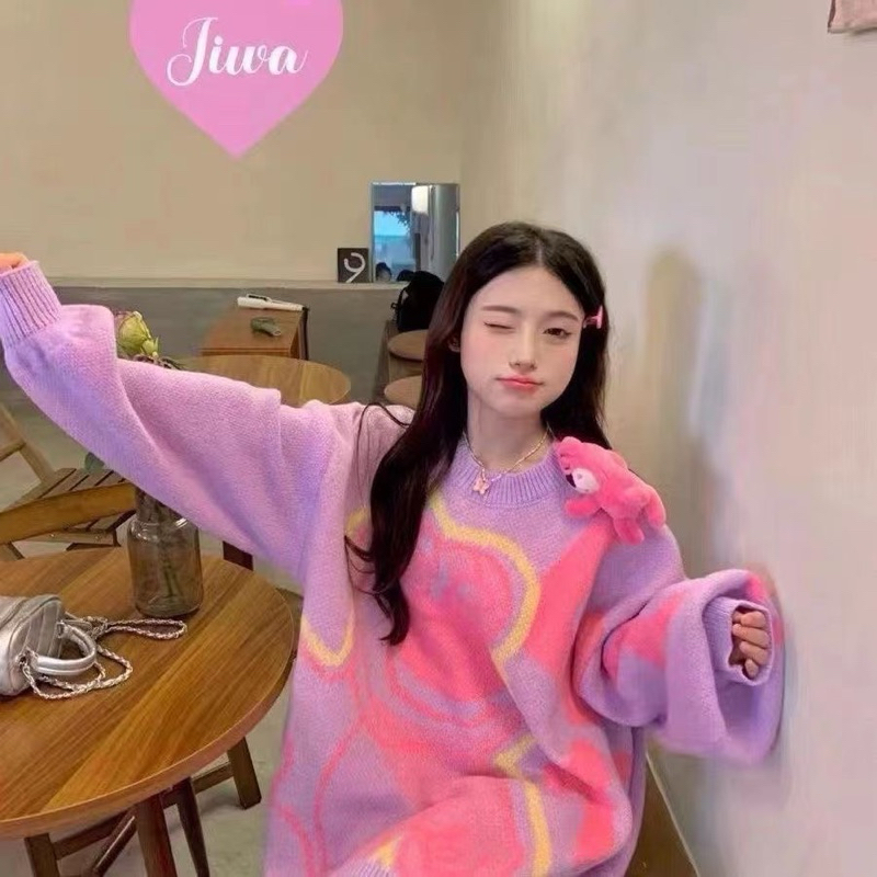 Áo Len Quảng Châu Hoạ Tiết Xinh Xắn Đáng Yêu From Rộng Unisex