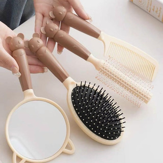 Combo 4 món gương lược trang điểm cầm tay, gương kèm lược massage da đầu - cb4l