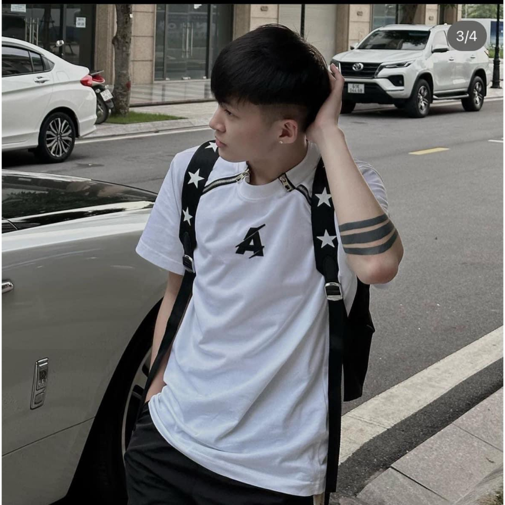 Áo thun unisex nam nư chữ A phối 2 khoá cực đẹp chất liệu cotton