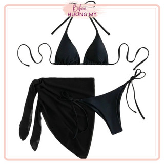 Bikini,Set 3 món tam giác mặc được hai kiểu kèm khăn voan