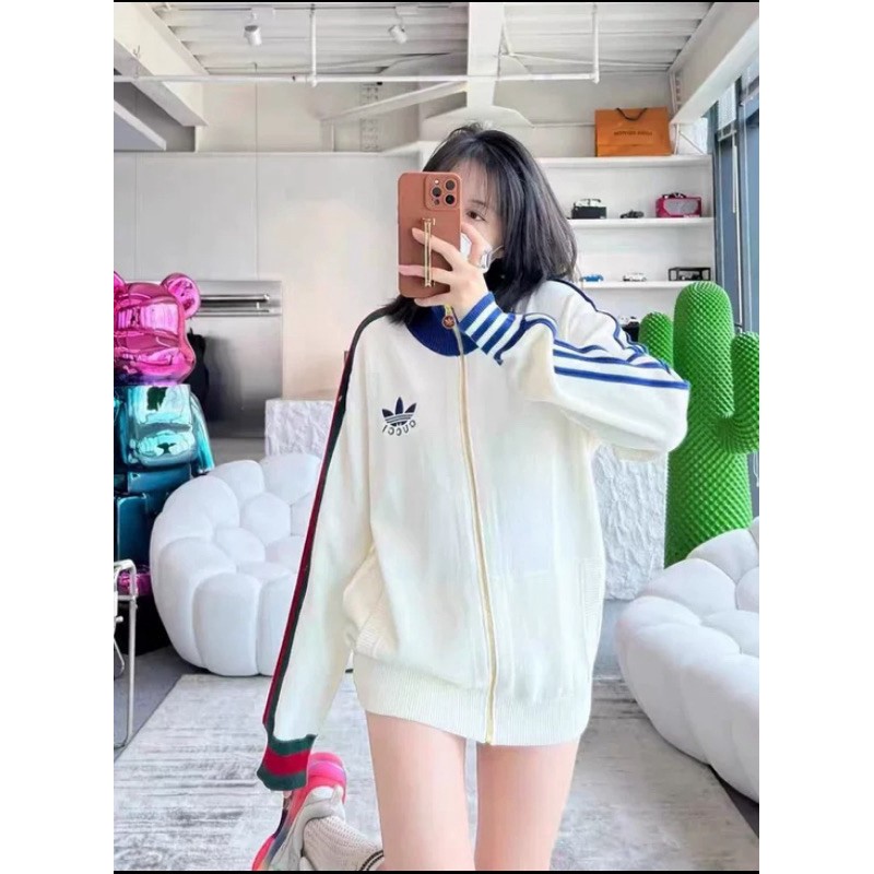 Áo Khoác Gucci Logo Thêu Adidas Chất Liệu Umi Hàn Cao Cấp - Áo Khoác Cổ Cao Mẫu Mới Nhất 2023