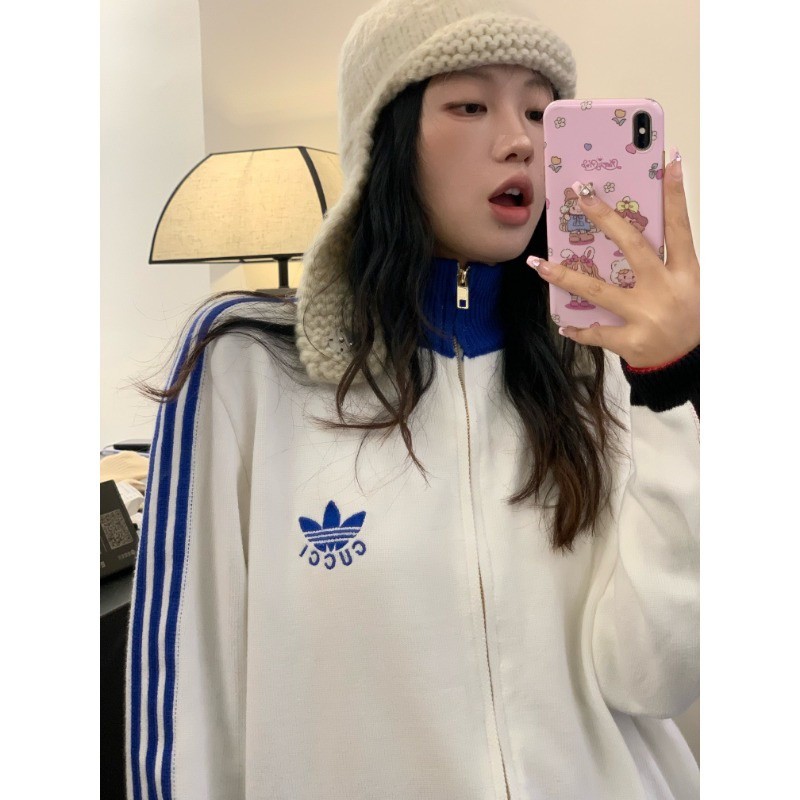 Áo Khoác Gucci Logo Thêu Adidas Chất Liệu Umi Hàn Cao Cấp - Áo Khoác Cổ Cao Mẫu Mới Nhất 2023