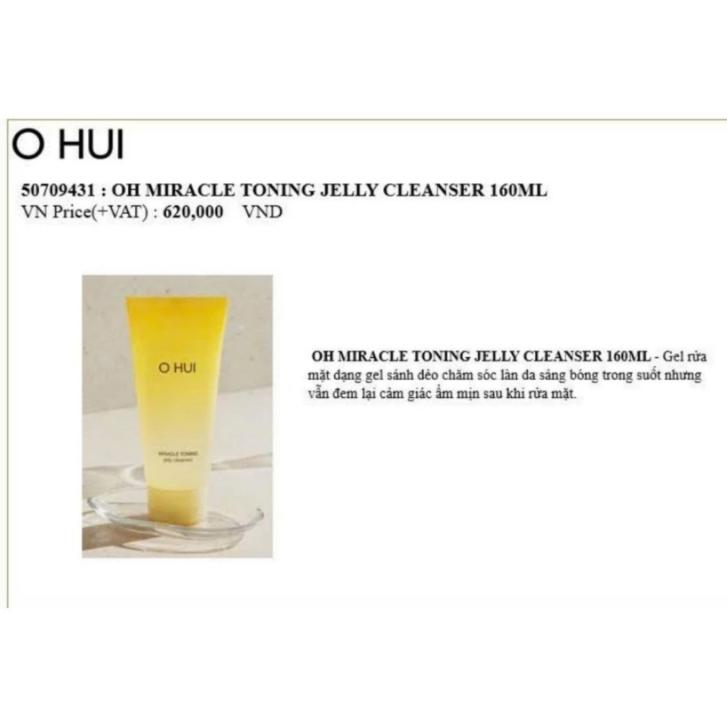 Tuýp Sữa Rửa Mặt Ohui làm trắng da chứa AHA/PHA OHUI Miracle Toning Jelly Cleanser 180ml lương ngô ohui