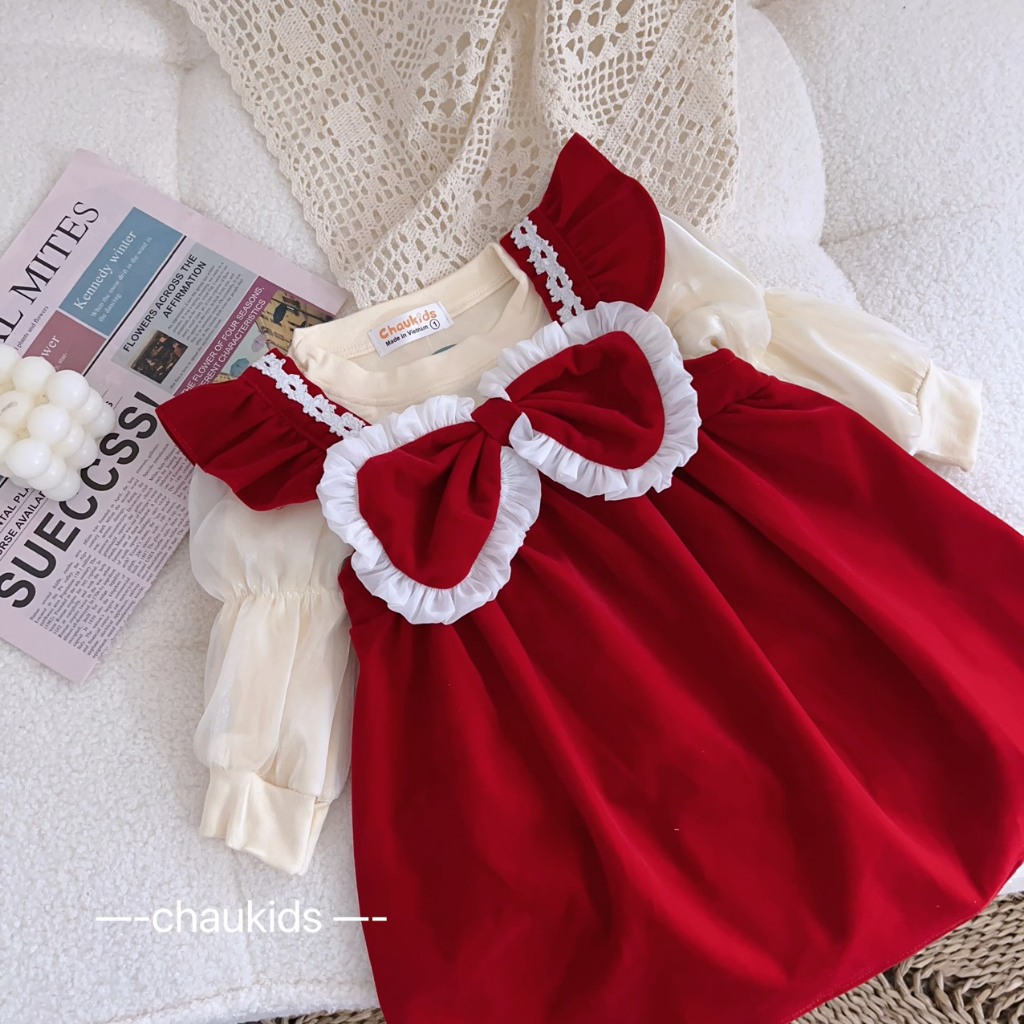 Sét Váy Cho Bé Gái 2 Chi Tiết Vải Nhung Cứng Phối Len Tăm Xịn Xò Từ 8kg Đến 18kg