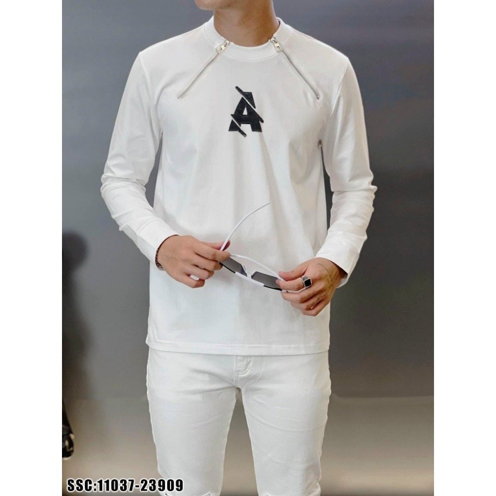 Áo nỉ nam hình thêu chữ A mix 2 khóa cổ cực chất - Áo sweater nam nữ hình thêu DA chữ A phối khóa cao cấp Trend 2023