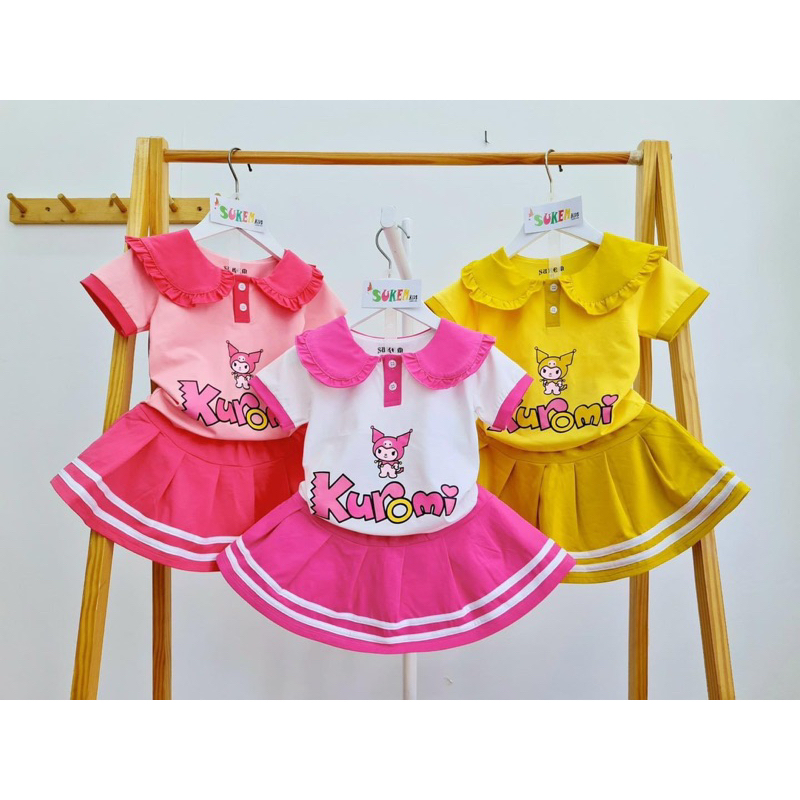 bộ chân váy gấu dâu bé gái 8-38ki
