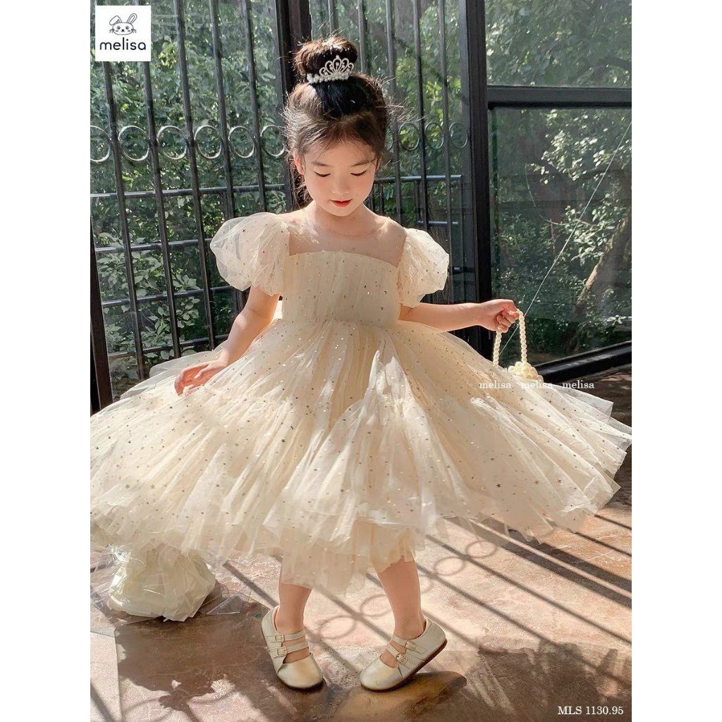 014292 Đầm công chúa họa tiết ngôi sao cho bé