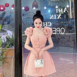 Váy Dạ Cổ Xẻ Lưới Xoắn Eo