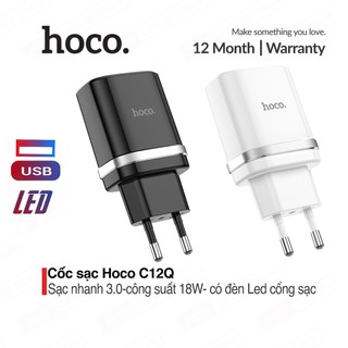 Củ sạc nhanh Hoco C12Q 1 cổng USB đèn led sạc nhanh 3A, PD 18W, hỗ trợ sạc cho với nhiều thiết bị điện thoại, tablet...