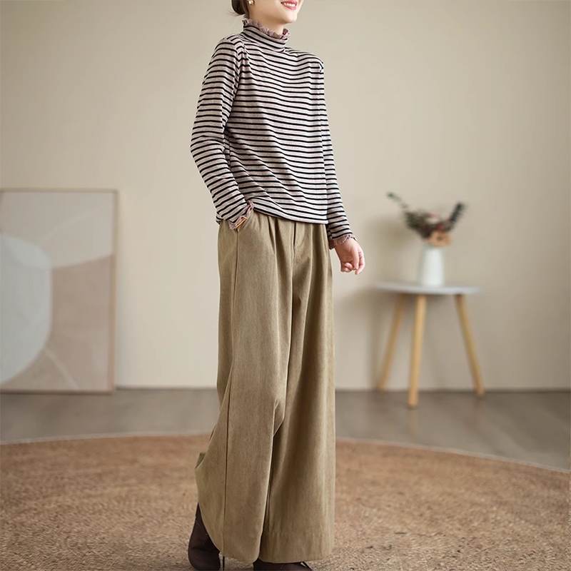 Quần baggy nhung tăm KAMAKA lưng thun khuy cài ống đứng - NU9336