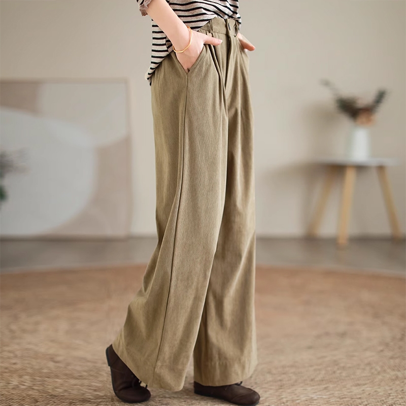 Quần baggy nhung tăm KAMAKA lưng thun khuy cài ống đứng - NU9336