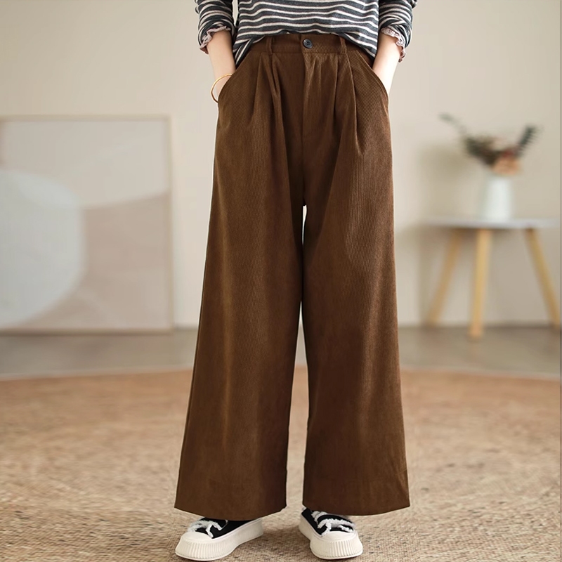 Quần baggy nhung tăm KAMAKA lưng thun khuy cài ống đứng - NU9336