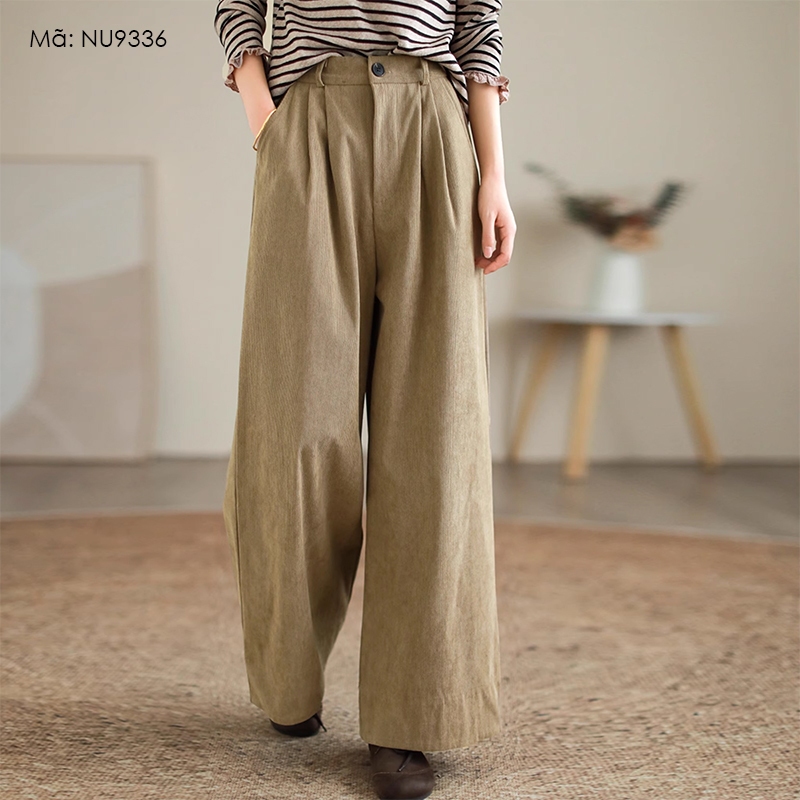 Quần baggy nhung tăm KAMAKA lưng thun khuy cài ống đứng - NU9336