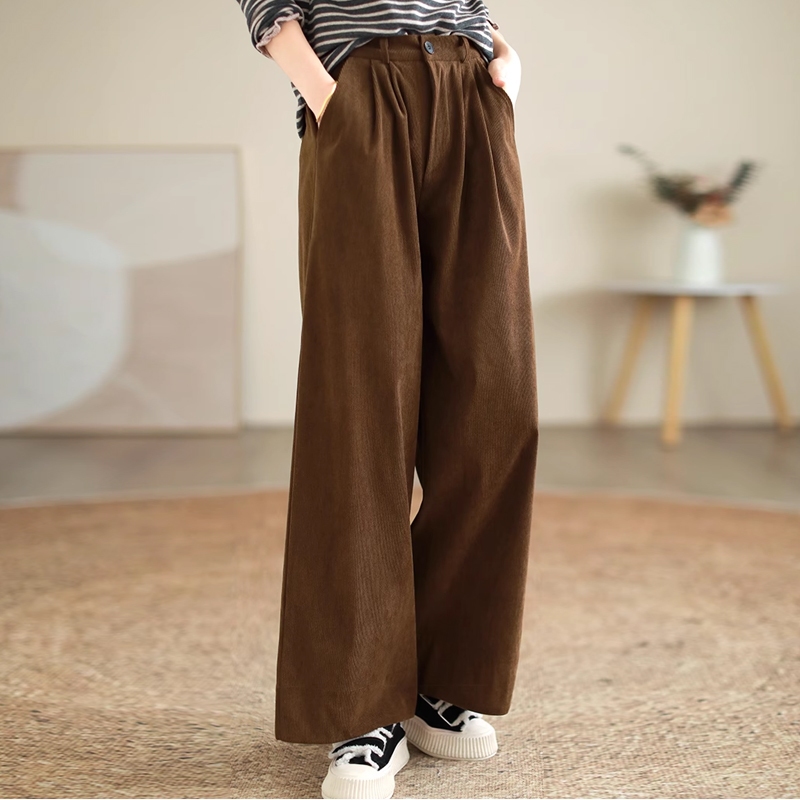 Quần baggy nhung tăm KAMAKA lưng thun khuy cài ống đứng - NU9336