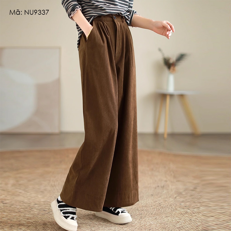 Quần baggy nhung tăm KAMAKA lưng thun khuy cài ống đứng - NU9336