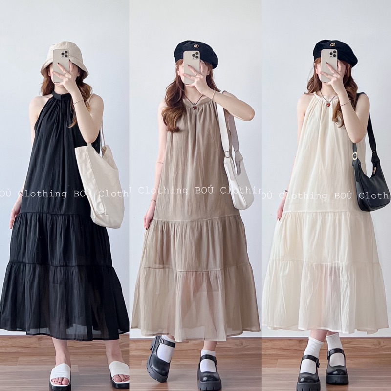 Đầm cổ yếm tơ mềm nữ tính, xinh xắn BOÚ Clothing (ảnh thật)