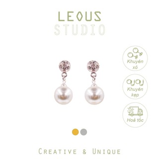 Khuyên tai kẹp không bấm lỗ chốt xoắn K190 bằng hợp kim mạ vàng bạc hình tròn hạt trai bigsize dáng midi