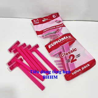 6 cái cạo râu hồng lưỡi kép euromax.