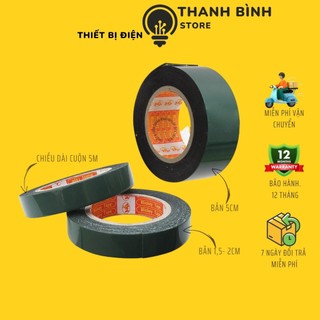 Băng dính xốp hai mặt/ băng keo xốp xanh hai mặt các kích thước 1cm/ 2cm/ 5cm