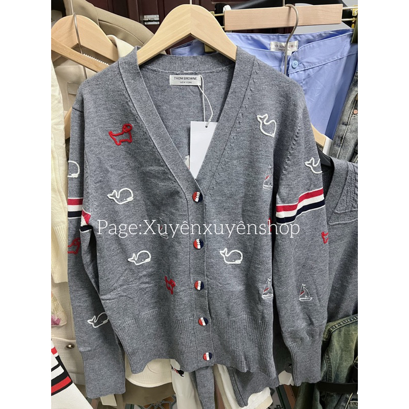 Áo len cardigan thome thêu hình con vật chất len , Áo Khoác Cadigan in hình cá heo Siêu dễ Thương