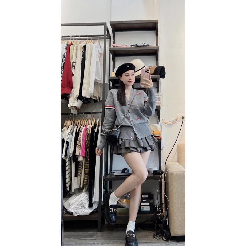 Áo len cardigan thome thêu hình con vật chất len , Áo Khoác Cadigan in hình cá heo Siêu dễ Thương