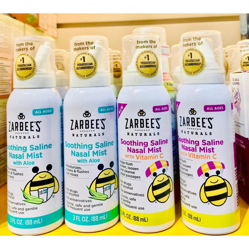 XỊT MŨI MUỐI LÔ HỘI VỆ SINH MŨI ĐẨY ĐỜM ZARBEE'S 88ML SƠ SINH- LỚN MỸ 88ML