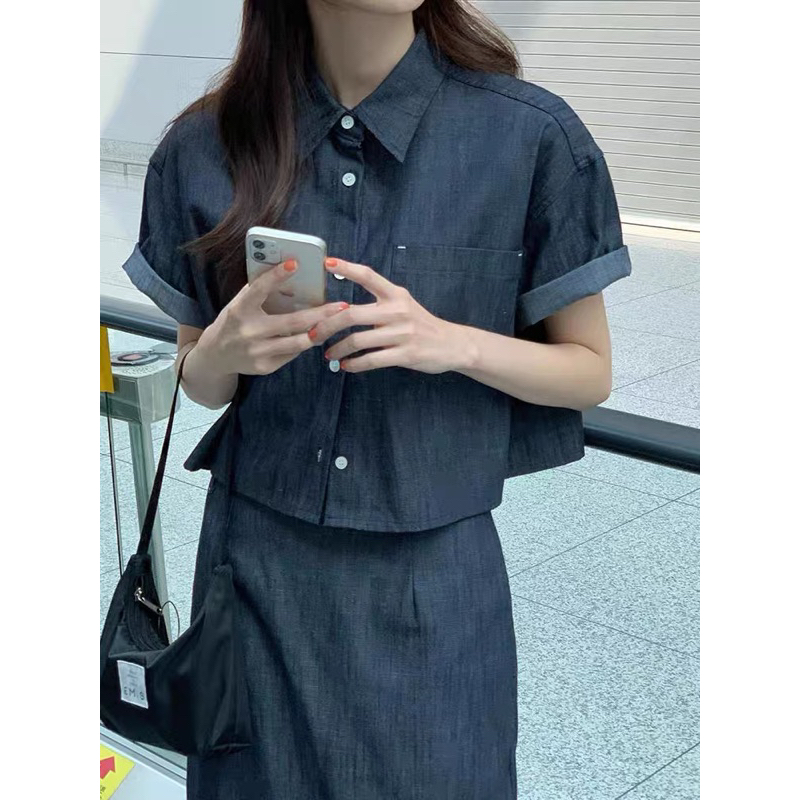 SISTER SET 🍂- Set áo sơmi và chân váy jean cotton dáng dài phong cách Hàn cho các nàng xinh đẹp