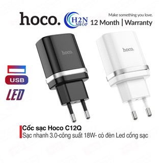 Củ sạc nhanh Hoco C12Q 1 cổng USB đèn led sạc nhanh 3A, PD 18W, hỗ trợ sạc cho với nhiều thiết bị điện thoại, tablet...