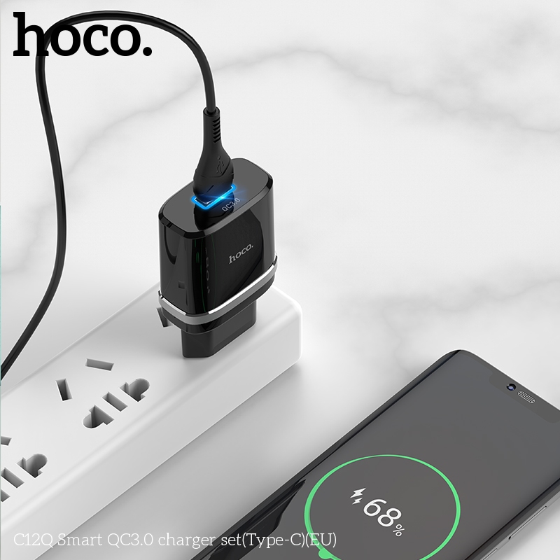 Bộ sạc Hoco C12Q  hỗ trợ sạc nhanh 3A,PD 18W, tương thích nhiều dòng Samsung/Huawei/Xiaomi