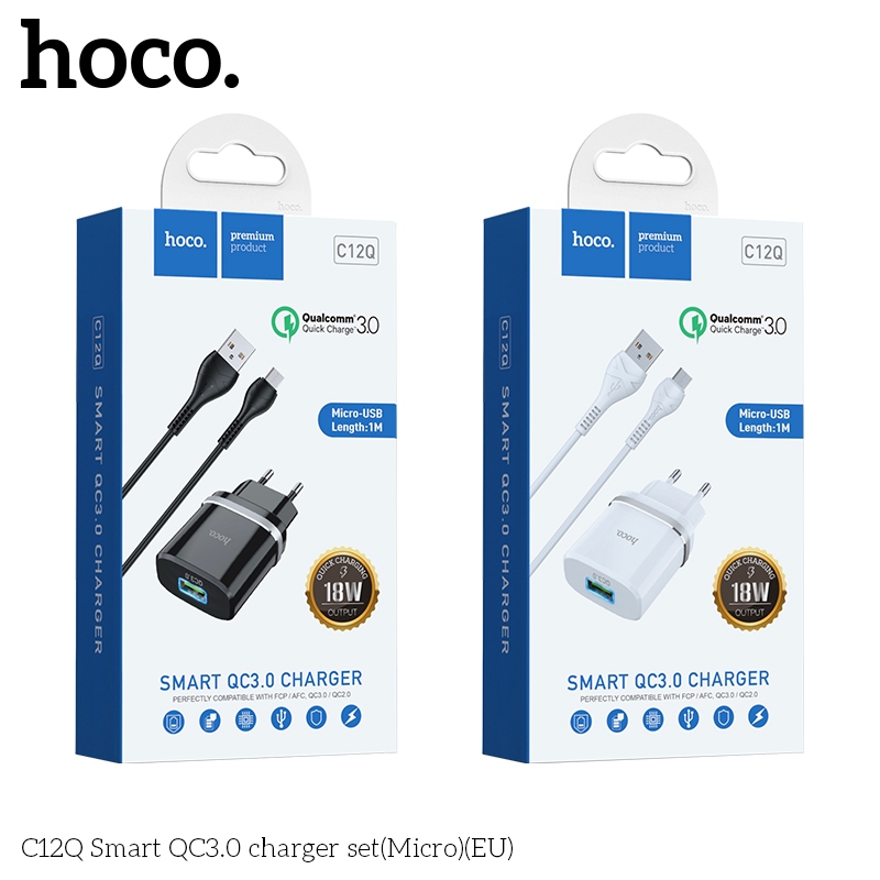 Bộ sạc Hoco C12Q  hỗ trợ sạc nhanh 3A,PD 18W, tương thích nhiều dòng Samsung/Huawei/Xiaomi