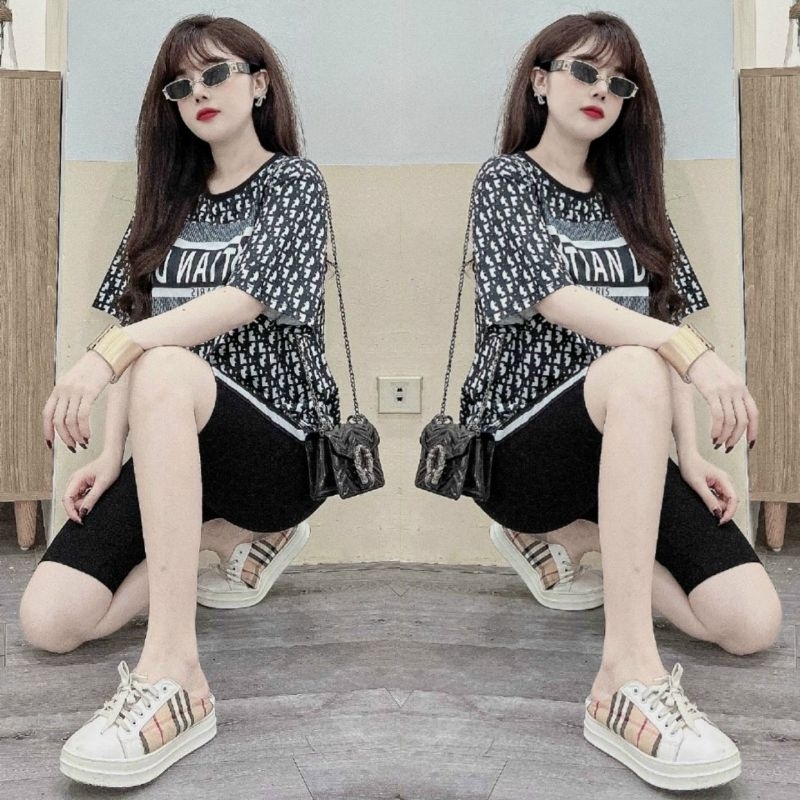 Sét bộ đồ lửng nữ in họa tiết chữ phối màu trẻ trung hiện đại mẫu mới siêu hot