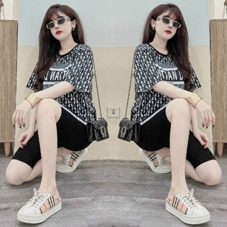 Sét bộ đồ lửng nữ in họa tiết chữ phối màu trẻ trung hiện đại mẫu mới siêu hot