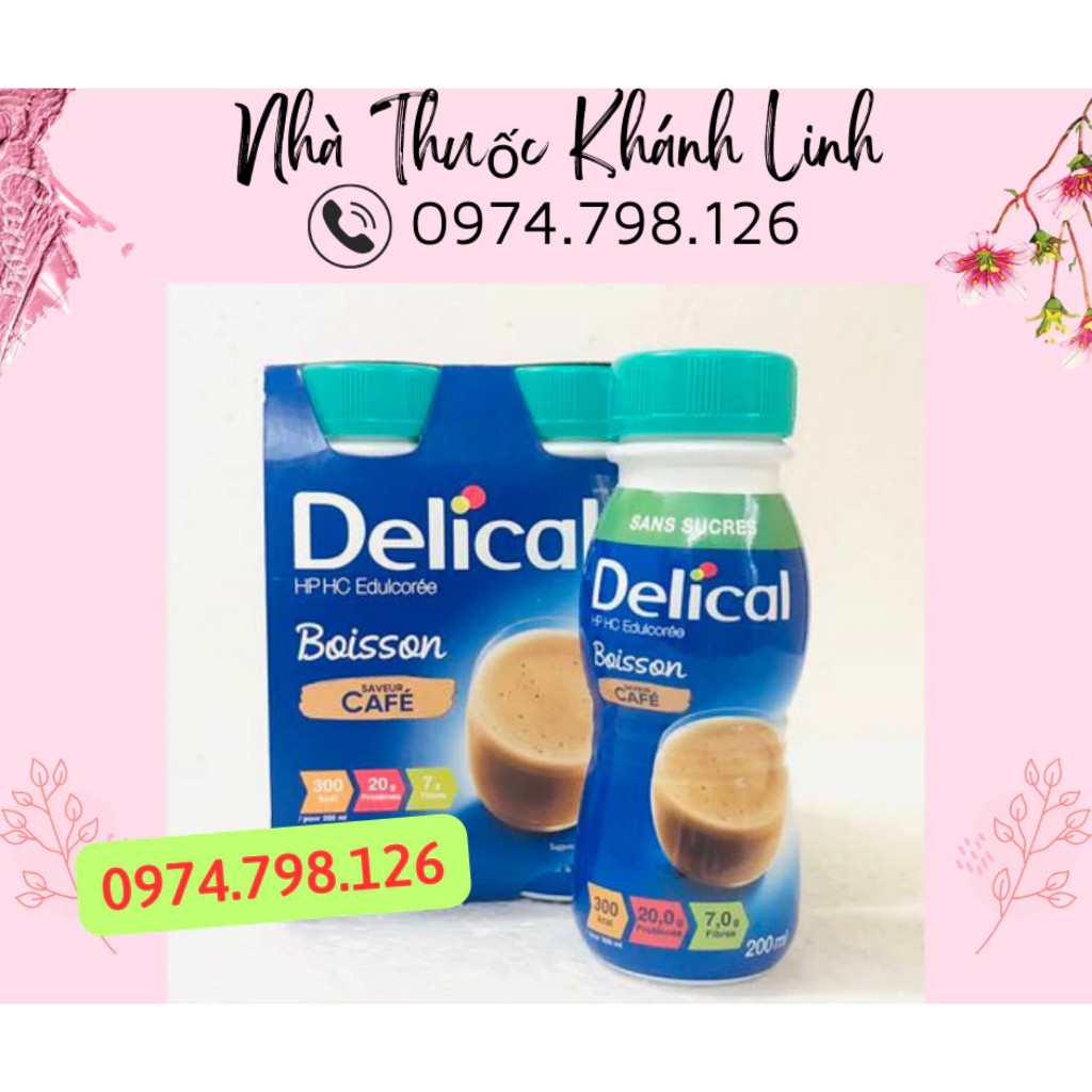 4 CHAI SỮA DINH DƯỠNG DELICAL dinh dưỡng cho người phẫu thuật, ung thư, tiểu đường 200ML VỊ CAFE - CÀ PHÊ - COFFEE ..