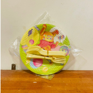 Dĩa giấy sinh nhật 13cm kèm nĩa- 10 cái/xấp hình ngẫu nhiên