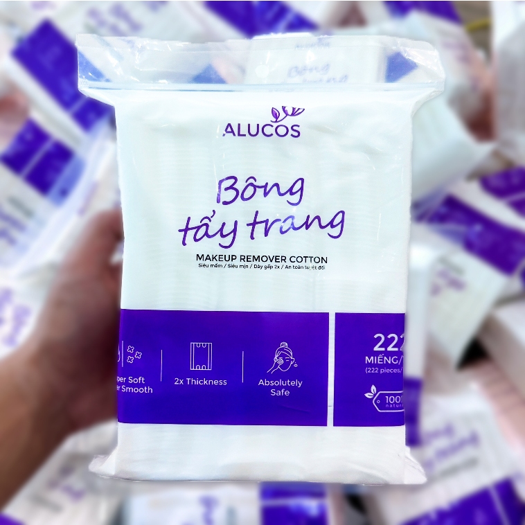 Bông tẩy trang Alucos Dày Dặn Mềm dai An toàn 100% bông tự nhiên Dùng Là Nghiền - Coravo