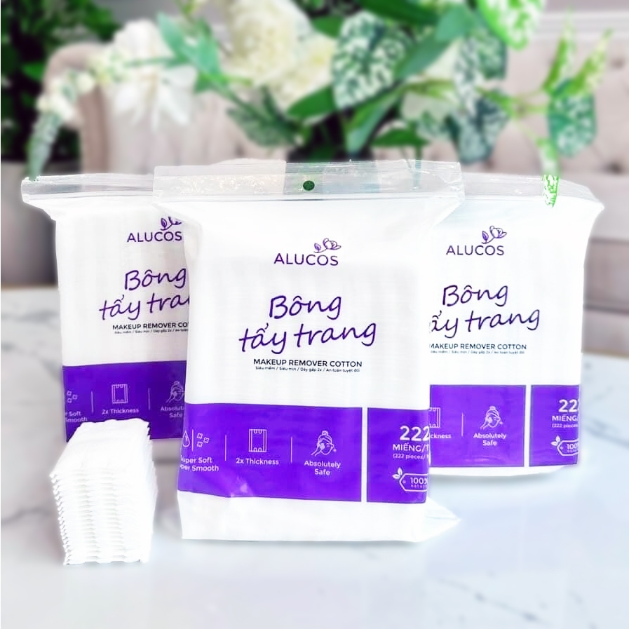 Bông tẩy trang Alucos Dày Dặn Mềm dai An toàn 100% bông tự nhiên Dùng Là Nghiền - Coravo