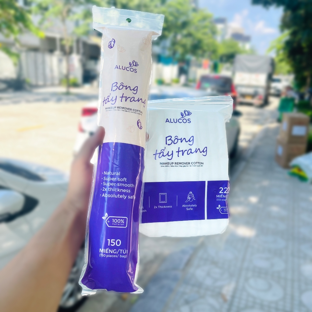 Bông tẩy trang Alucos Dày Dặn Mềm dai An toàn 100% bông tự nhiên Dùng Là Nghiền - Coravo