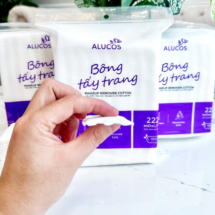 Bông tẩy trang Alucos Dày Dặn Mềm dai An toàn 100% bông tự nhiên Dùng Là Nghiền - Coravo