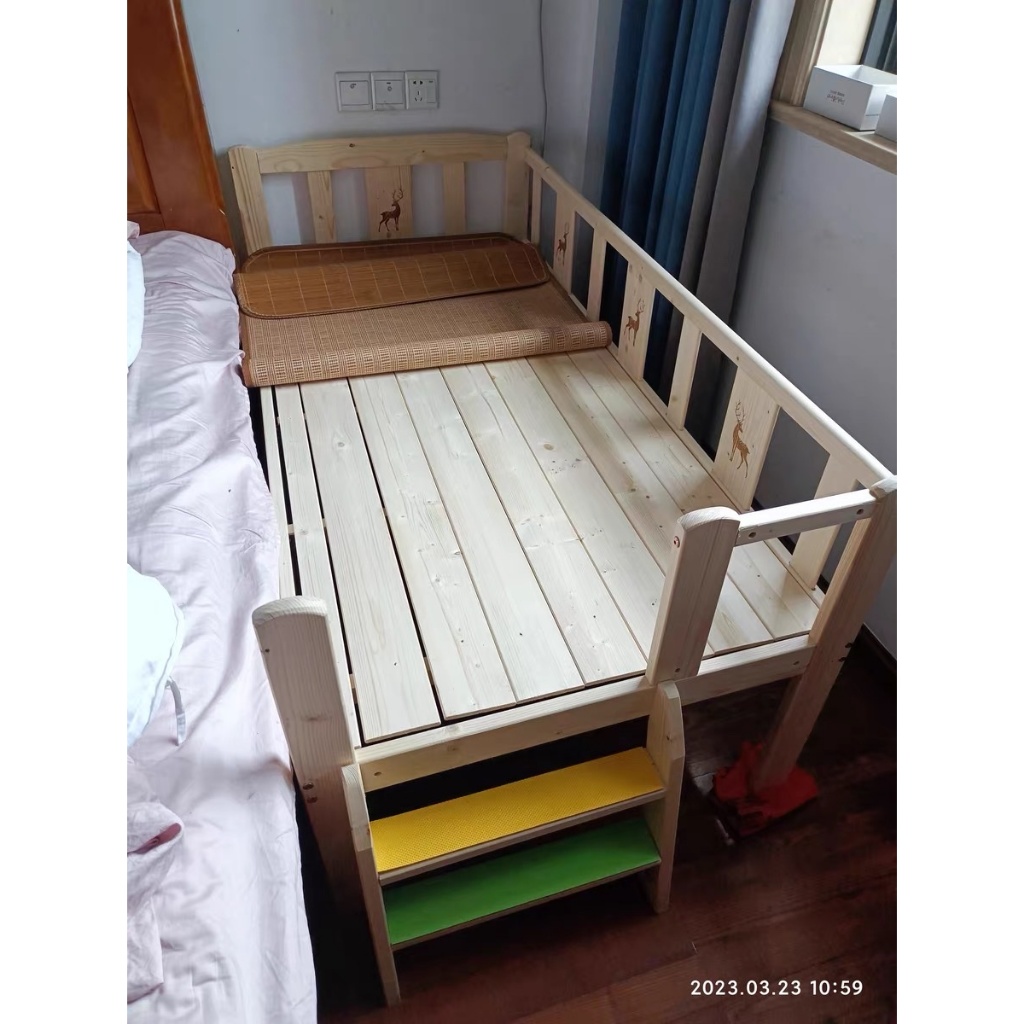 Giường cho bé kích thước 150x70x40cm, Giường gỗ cho bé ghép với giường bố mẹ có thang lên xuống-Kiwi.baby.shop