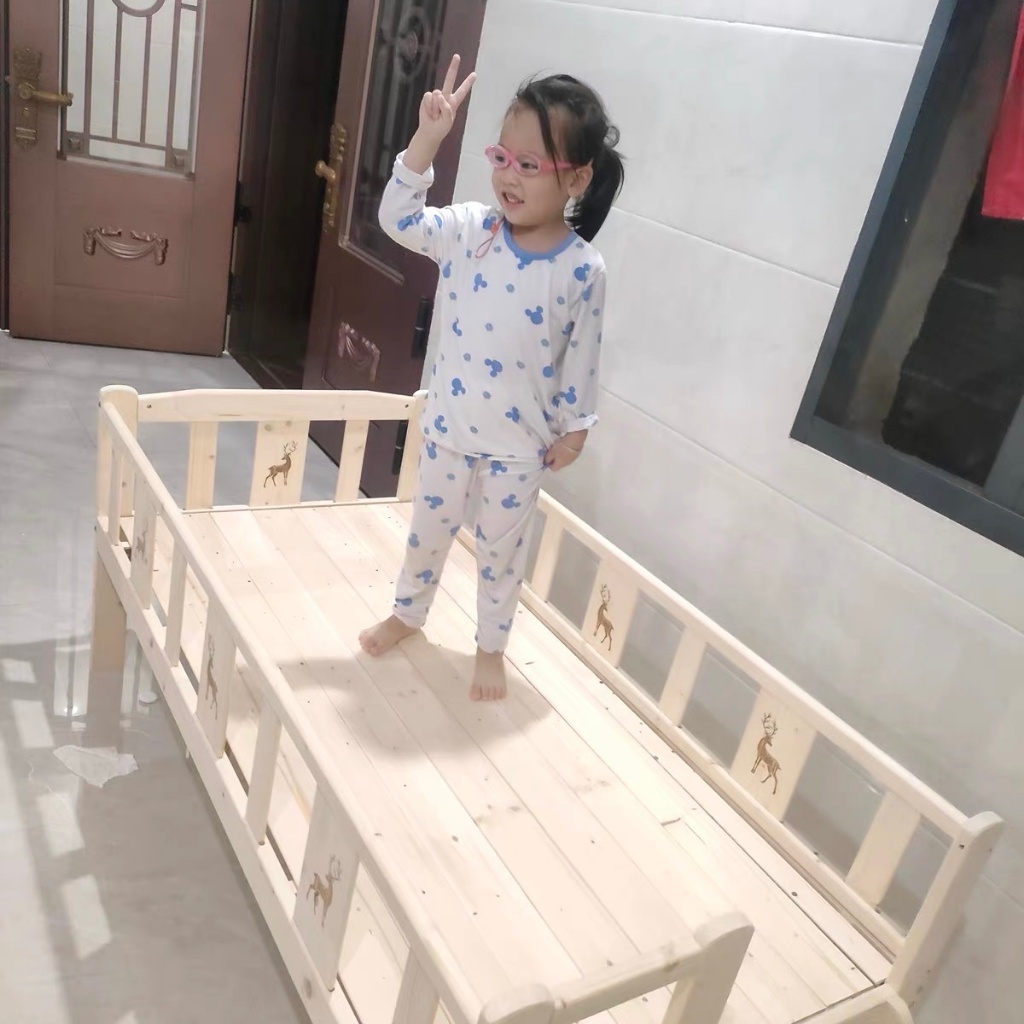 Giường cho bé kích thước 150x70x40cm, Giường gỗ cho bé ghép với giường bố mẹ có thang lên xuống-Kiwi.baby.shop