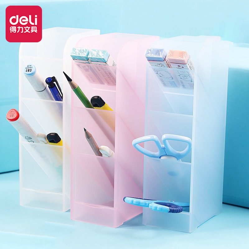 Kệ đựng bút Deli 8932 kệ bút ống đựng bút 4 ngăn basic, hộp cắm bút để bàn nhiều ngăn