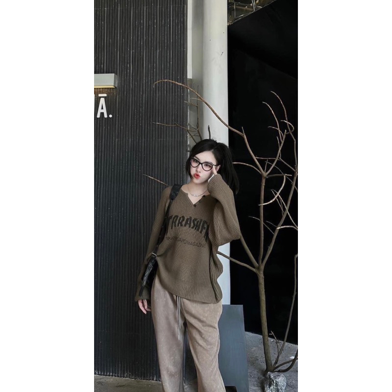 Áo len nâu tara hàng qc có sẵn len oversize màu nâu tây