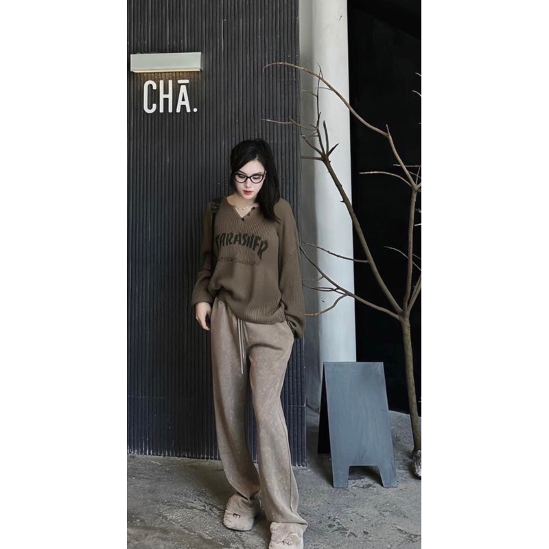 Áo len nâu tara hàng qc có sẵn len oversize màu nâu tây
