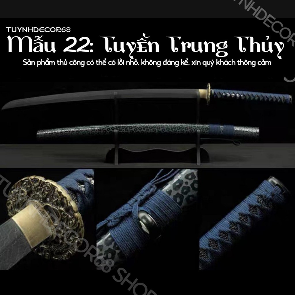 Tuyền trung thủy katana Nhật gỗ, kiếm gỗ trưng bày phong thủy decor căn phòng dài 104cm (Lưỡi Gỗ)