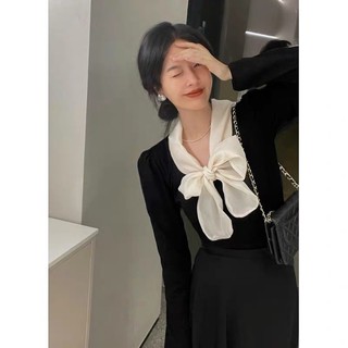 Áo nhung mềm cổ nơ bồng tiểu thư nữ tính